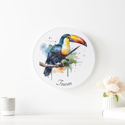 カラフルトゥーカンの枝の上に座る ラージ壁時計 (ホーム)
