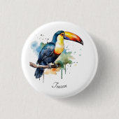 カラフルトゥーカンの枝の上に座る 缶バッジ (正面)