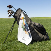 カラフルトゥーカン座る，カスタマイズ可能 ゴルフタオル (グリーン)