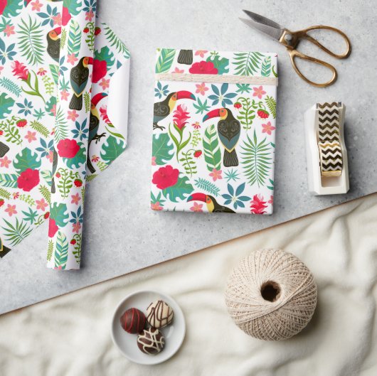 カラフルトスカーナ熱帯花パターン ラッピングペーパー (クラフト)