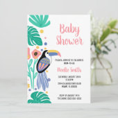 カラフルトロピカルオウムの花のベビーシャワー 招待状 (スタンド正面)