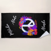 カラフルトロピカルハワイアンピースラブブラック ビーチタオル (正面)