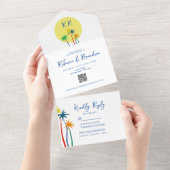 カラフルトロピカルビーチウェディング オールインワン招待状 (貼ってはがせる)