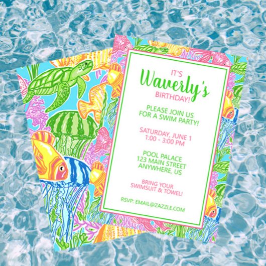カラフルトロピカルフィッシュパーティーの招待状 招待状