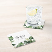 カラフルトロピカルフラル | 緑豊かな ブライダルシャワー スクエアペーパーコースター (インサイチュ)