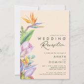 カラフルトロピカルフラワーズ | ピンクの結婚式の披露宴 招待状 (正面)