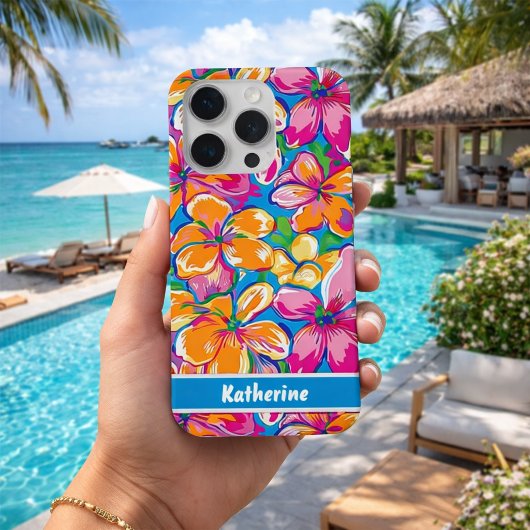 カラフルトロピカルフラワーパターン iPhoneケース