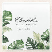 カラフルトロピカルフラワー | 緑豊かな ブライダルシャワー ガラスコースター (正面)