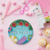 カラフルトロピカルプールバースデーパーティ ペーパープレート (パーティー)