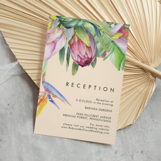 カラフルトロピカル フローラル ピーチ ウェディング レセプション エンクロージャーカード