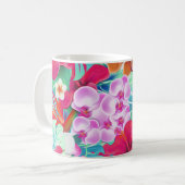 カラフルトロピ葉ックスと花のイラストレーション コーヒーマグカップ (正面左)