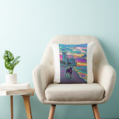 カラフルドッグユニークオンビーチ芸術枕 クッション (椅子)