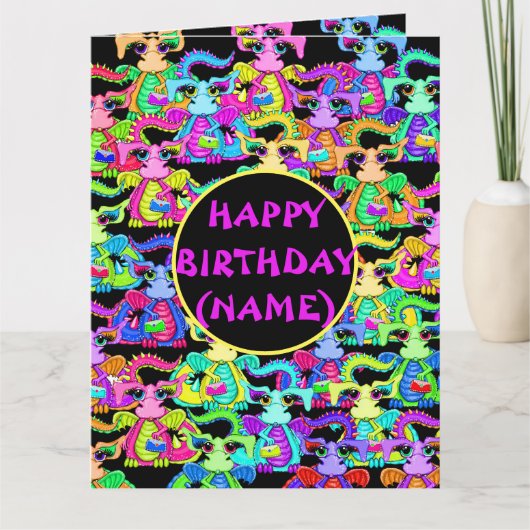 カラフルドラゴンの誕生日カード(名入れ可能) カード (正面)