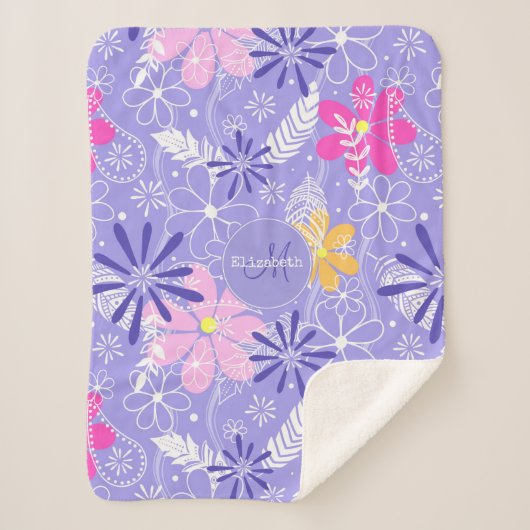 カラフルドードルフローラボホ羽パパイズ シェルパブランケット (正面)