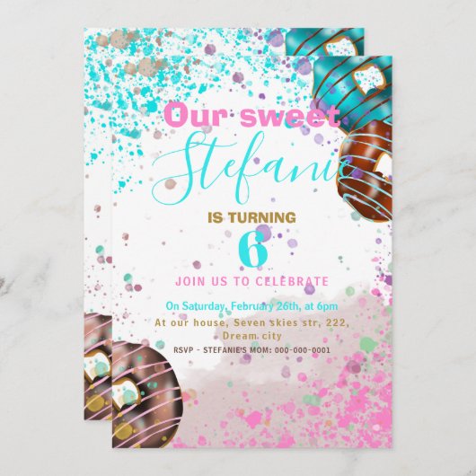 カラフルドーナツベビーパーティの招待状 案内状 (正面/裏面)