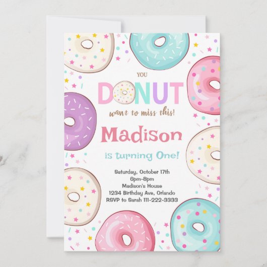 カラフルドーナツ振りかける子供の誕生日招待状 招待状 (正面)