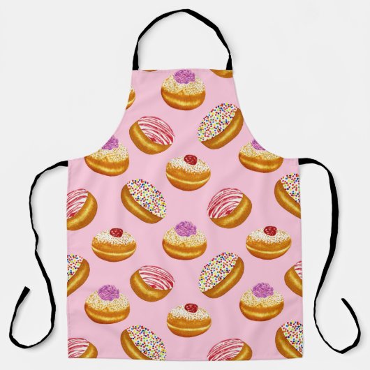 カラフルドーナツ：手描き水色 エプロン (正面)