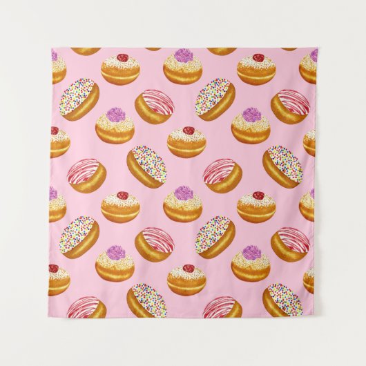 カラフルドーナツ：手描き水色 タペストリー (正面)