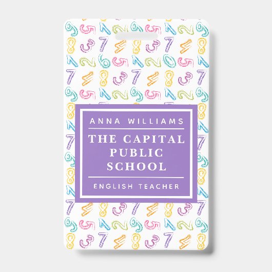 カラフルナンバー小学校数学教師 バッジ (正面)