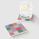 カラフルニットのパッチワーク・スクウェア・ストーン・コースター ストーンコースター (横)