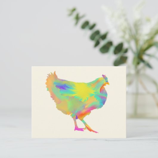 カラフルニワトリかわいい農園絵画動物 ポストカード (スタンド正面)