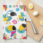 カラフルニンジン、熱帯のニンジン、鳥、花 キッチンタオル (四つ折り)