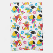 カラフルニンジン、熱帯のニンジン、鳥、花 キッチンタオル (縦)