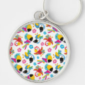 カラフルニンジン、熱帯のニンジン、鳥、花 キーホルダー (正面)