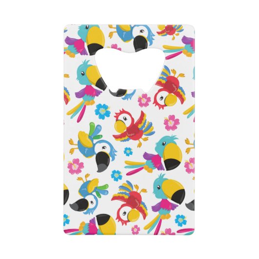 カラフルニンジン、熱帯のニンジン、鳥、花 クレジットカード栓抜き (正面)