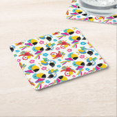 カラフルニンジン、熱帯のニンジン、鳥、花 スクエアペーパーコースター (アングル)