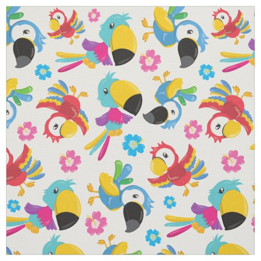 カラフルニンジン、熱帯のニンジン、鳥、花 ファブリック (見本)