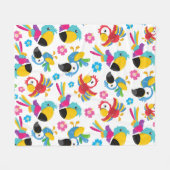 カラフルニンジン、熱帯のニンジン、鳥、花 フリースブランケット (正面(横))