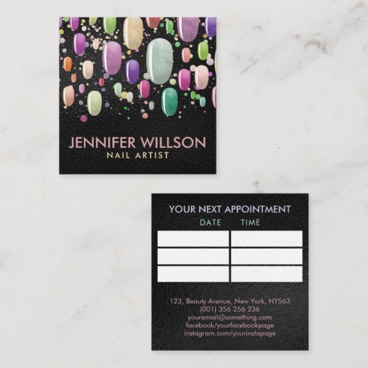カラフルネイルアート抽象芸術アポイントメント スクエア名刺 (正面/裏面)