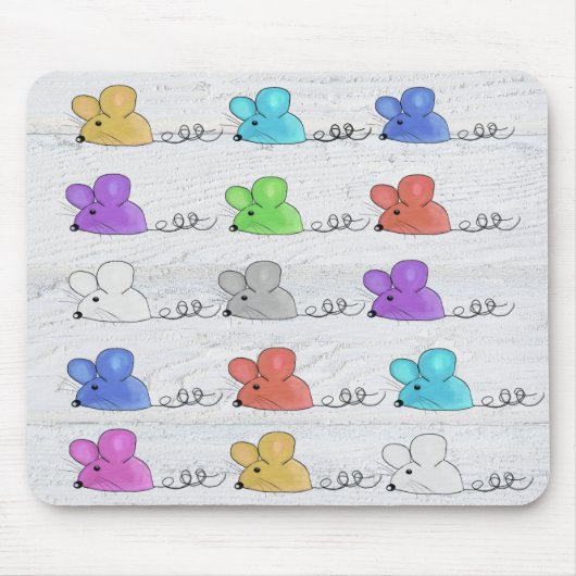 カラフルネズミオン白塗り木材 マウスパッド (正面)