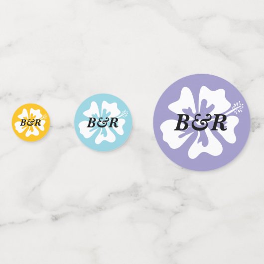 カラフルハイビスカスの花のパーソナライズされたロゴ コンフェッティ (正面)