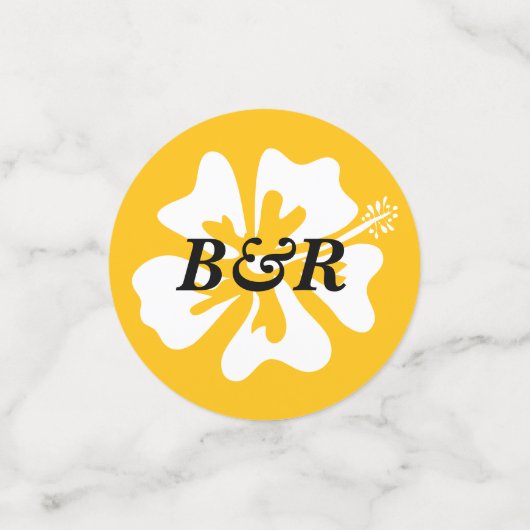 カラフルハイビスカスの花のパーソナライズされたロゴ コンフェッティ (スモール正面)