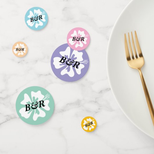 カラフルハイビスカスの花のパーソナライズされたロゴ コンフェッティ (グループ)