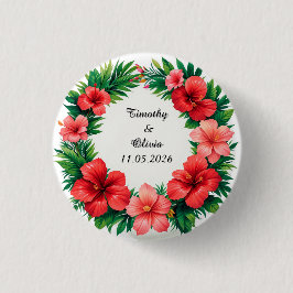 カラフルハイビスカスの花 フレーム 缶バッジ