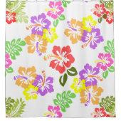 カラフルハイビスカスの花（白） シャワーカーテン (正面)