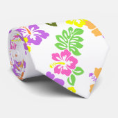 カラフルハイビスカスの花（白） ネクタイ (ロール)