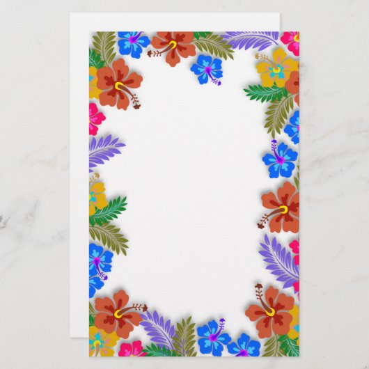 カラフルハイビスカスガーデン縁どホワ空白のイト紙 便箋 (正面/裏面)