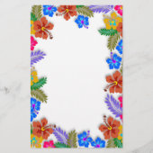カラフルハイビスカスガーデン縁どホワ空白のイト紙 便箋 (正面)