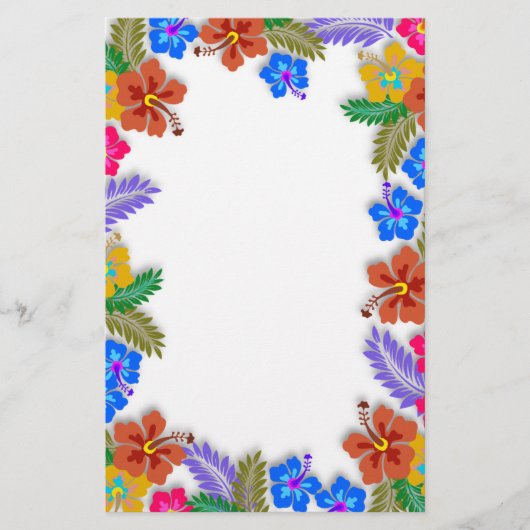 カラフルハイビスカスガーデン縁どホワ空白のイト紙 便箋 (正面)