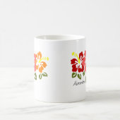 カラフルハイビスカスパーソナライズされたトリオ コーヒーマグカップ (中央)