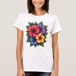 カラフルハイビスカスフラワーズウィメンズTシャツ Tシャツ
