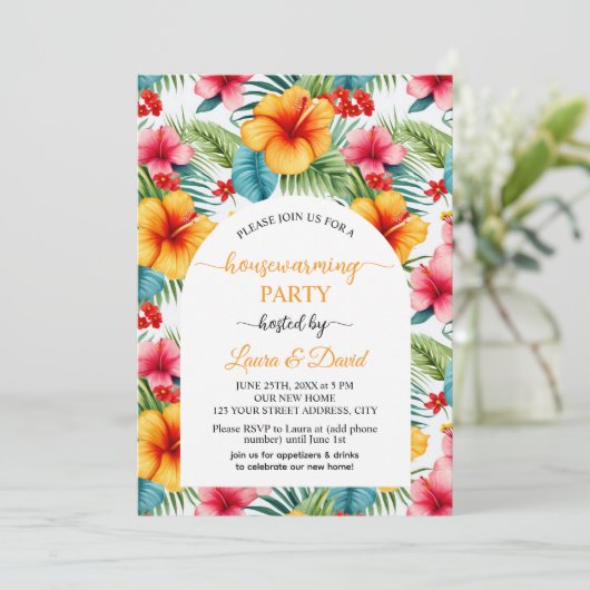 カラフルハイビスカスフローラ引っ越し祝いパーティーパーティー 招待状 (スタンド正面)