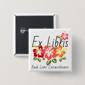 カラフルハイビスカス本好き 缶バッジ (正面&裏面)