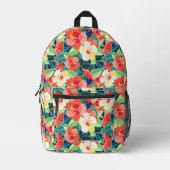 カラフルハイビスカス模様 プリントバックパック (正面)