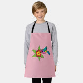 カラフルハイビスカス熱帯花のハミングバード エプロン (着用した状態)