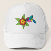 カラフルハイビスカス熱帯花のハミングバード キャップ (正面)